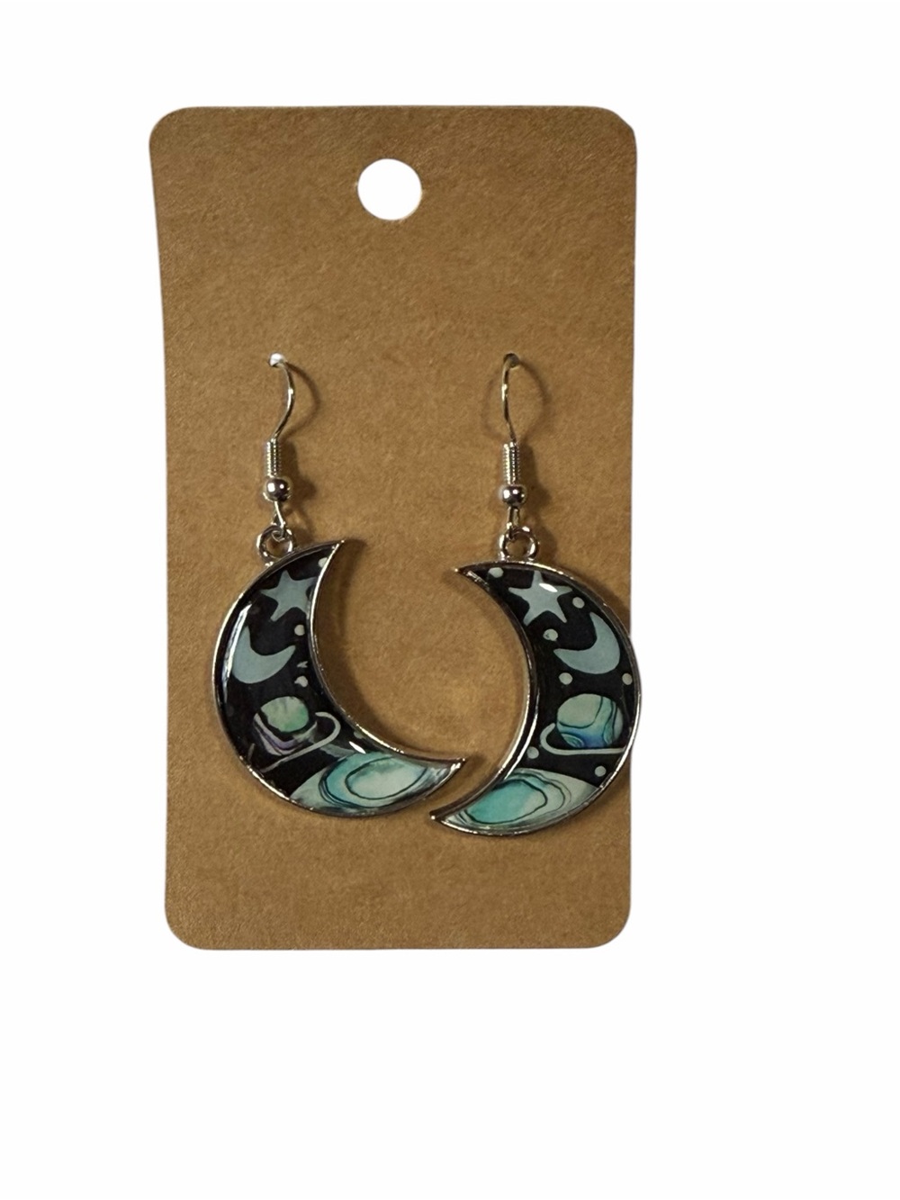 Crescent Moon Drop Earrings in Teal and Black